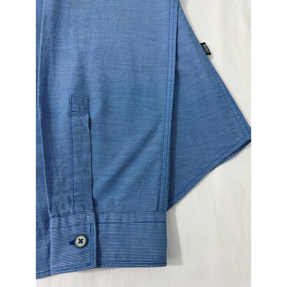 BOSS Hugo Boss Button Up Shirt Mens Medium Blue Slim Fit Micro Stripe
